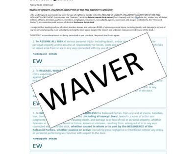 Sample Waiver for users renting docks